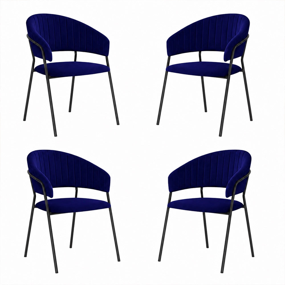 Sedie da sala da pranzo set da 4 Aurelia in velluto blu notte con gambe nere