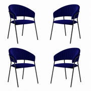 Sedie da sala da pranzo set da 4 Aurelia in velluto blu notte con gambe nere