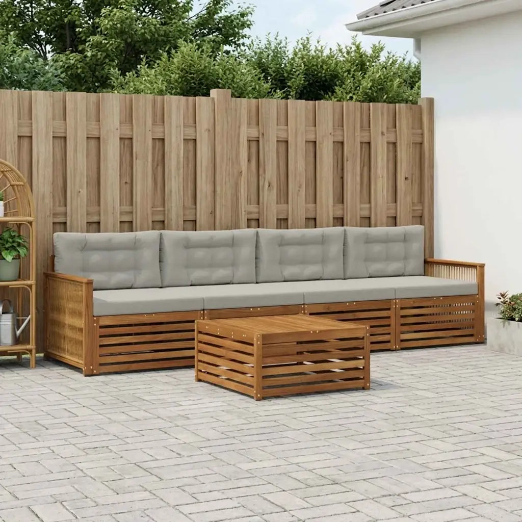 Set di divani da esterno 5 pcs Naturale e Grigio Chiaro