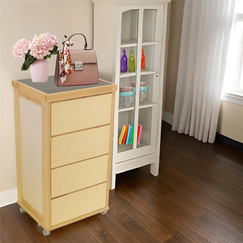 CASSETTIERA PRESTIGE NATURALE IN FAGGIO MASSELLO 4 CASSETTI CON GUIDE METALLICHE TOP IN CERAMICA RUOTE IN PLASTICA GOMMATA PIROETTANTI