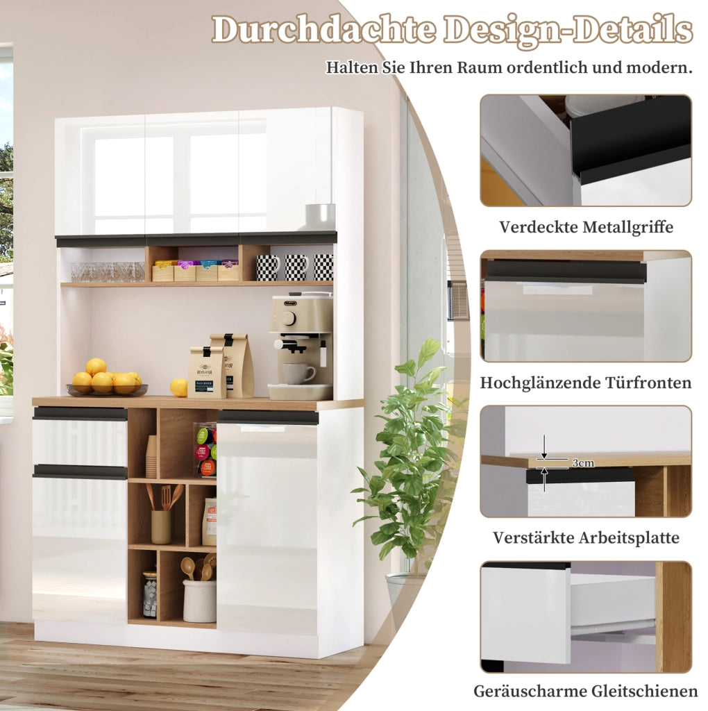 Mobile buffet moderno bianco lucido in MDF con ripiani e cassetto