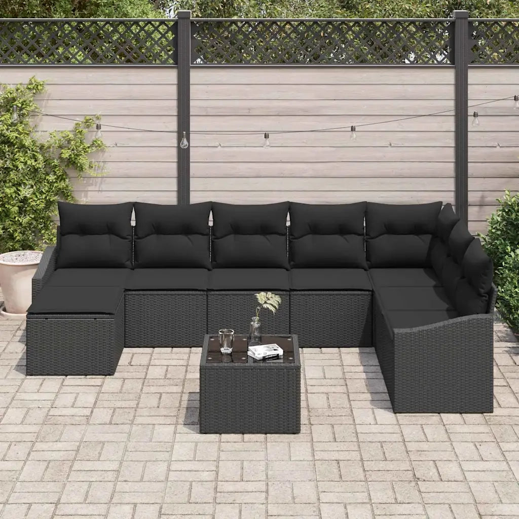 Set di divani con cuscino 9 pcs Nero polyrattan 3346853
