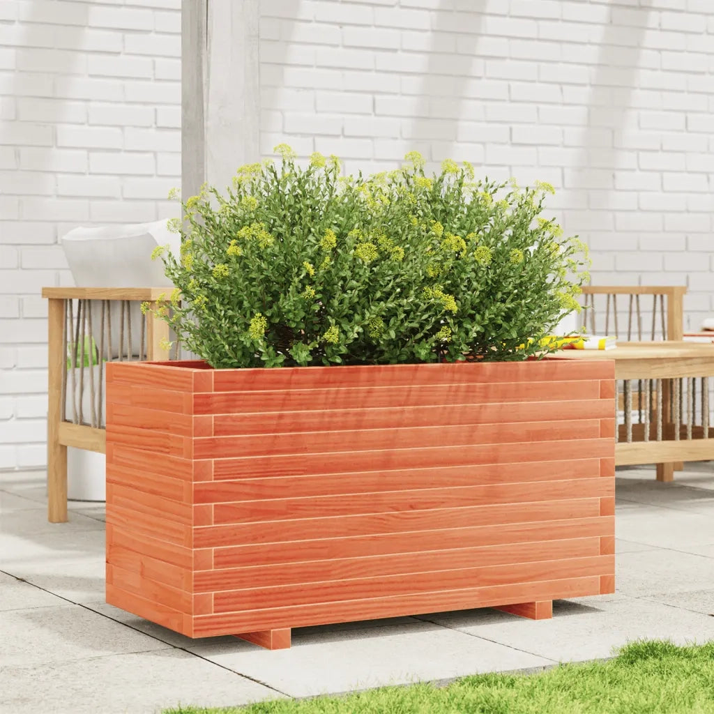 Fioriera | Cassetta per fiori | Vaso Giardino Marrone Cera 90x40x49,5cm Legno Massello Pino