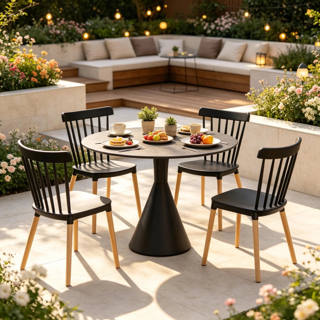 SEDIA da pranzo ergonomica 48x52,5x83 cm PP nero e legno naturale Set da 4 pezzi