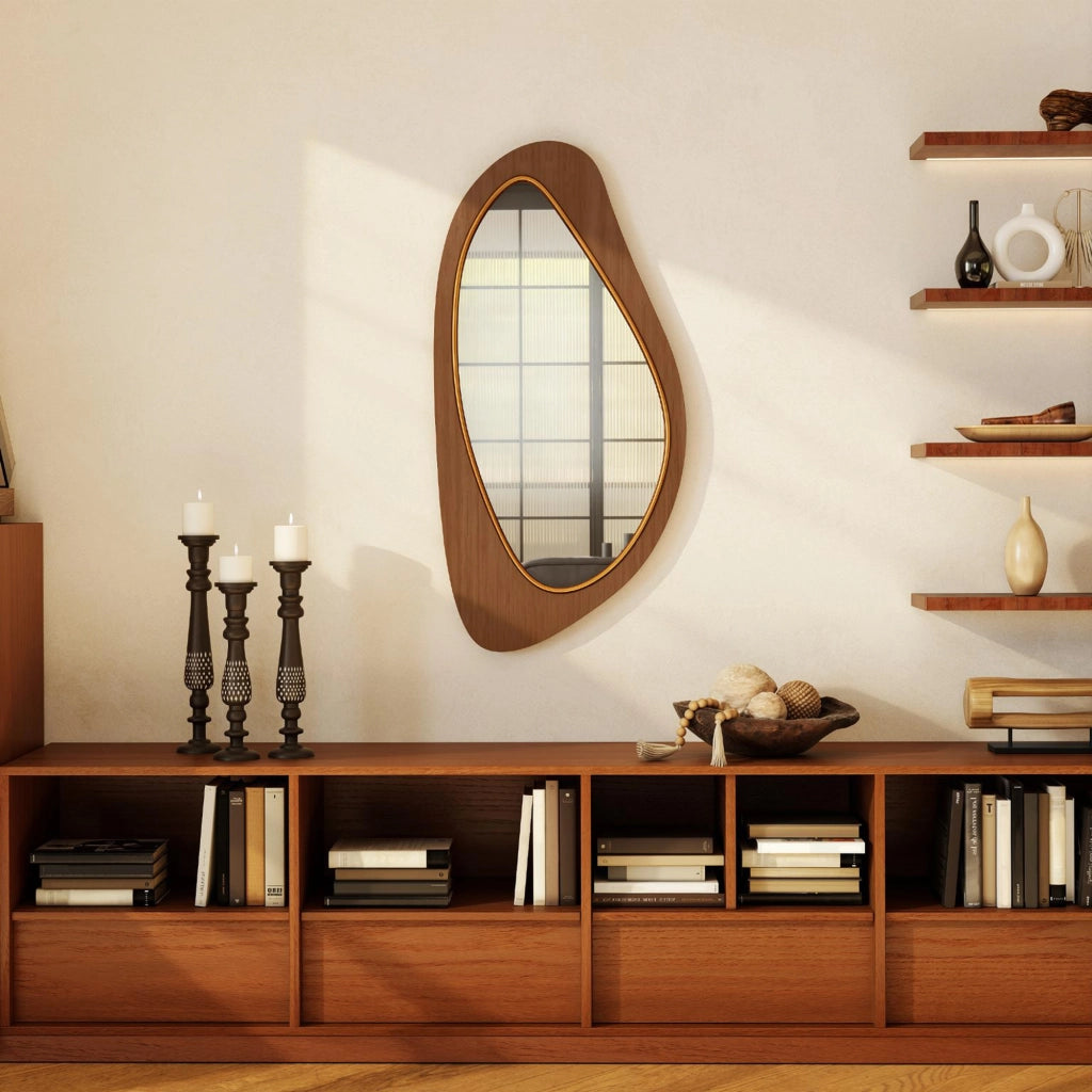 Specchio da parete asimmetrico ¨C zephmum ¨C 91.5x45 cm, effetto legno naturale