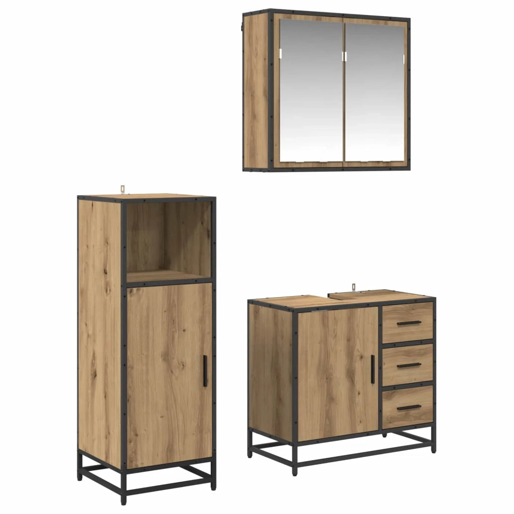 Set di mobili per il bagno con porta 3 pcs Rovere artigianale 3402394