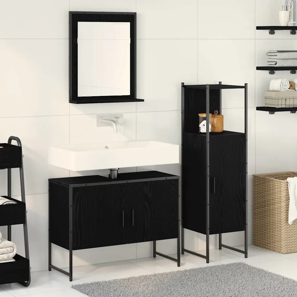 Set di mobili per il bagno 3 pcs Nero Legno multistrato 3334376