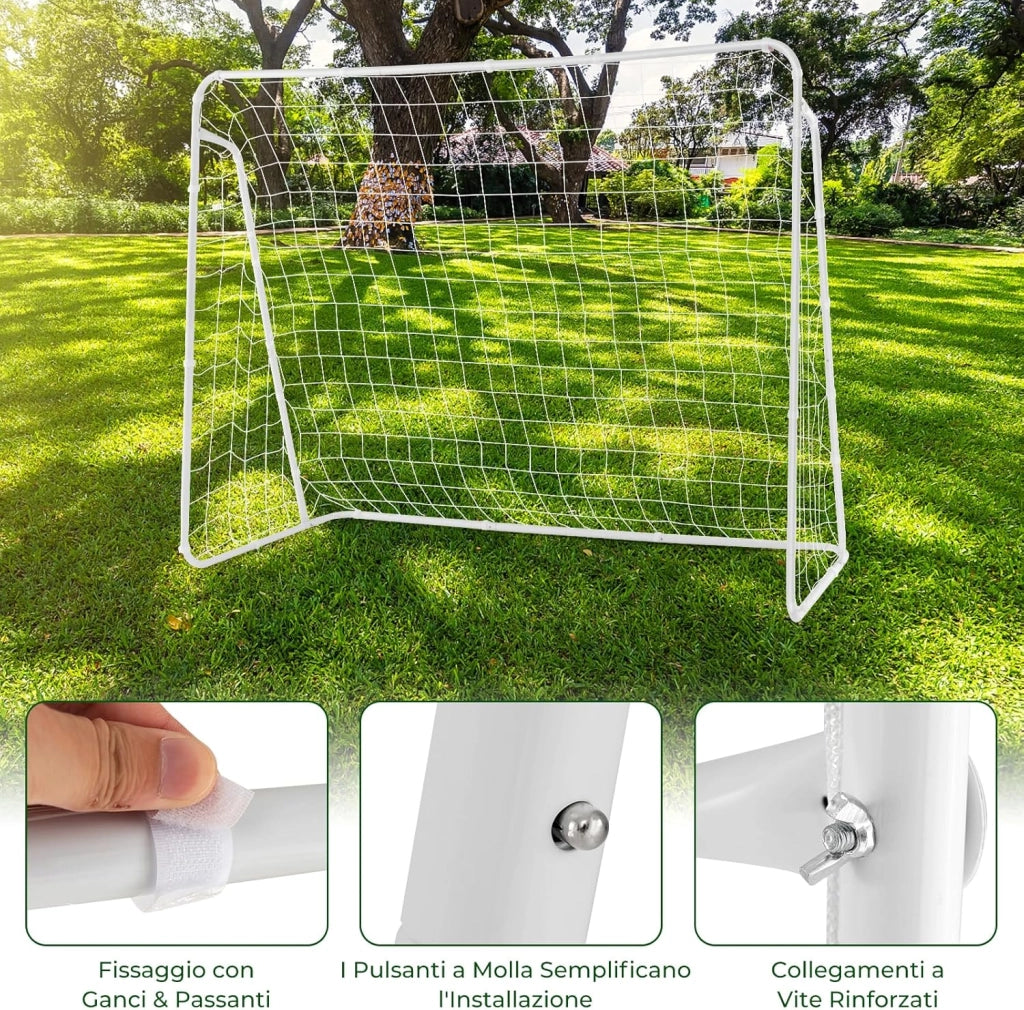Porta da Calcio, Rete da Calcio 216 cm x 152 cm con Telaio Resistente e Picchetti per Terreno, Resistente alle Intemperie per Training di Tiro al Calcio per Bambini