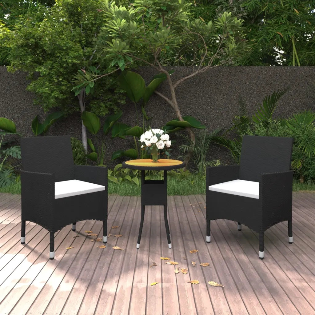 Set da Pranzo per Giardino 3 pz in Polyrattan Nero 3058462