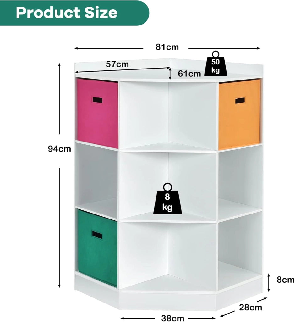 Armadietto Libreria a 3 Livelli con 9 Scomparti, Mobiletto Portalibri Moderno, Multiuso e Salvaspazio, Ideale per Soggiorno, Studio, Ufficio, Camera, 80x62x100 cm, 2 Colori (Bianco)