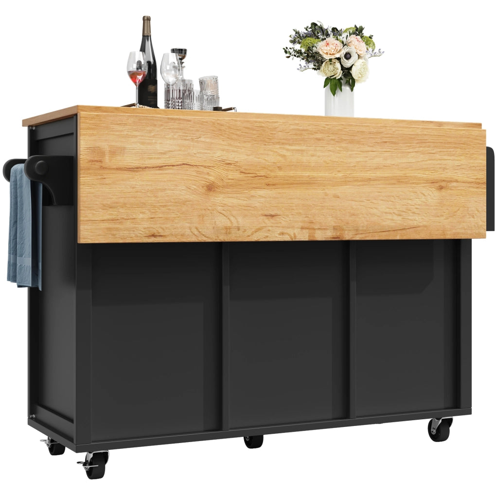 Isola da cucina 137.9x73x92.2 cm con piano ribaltabile; MDF e metallo; nero