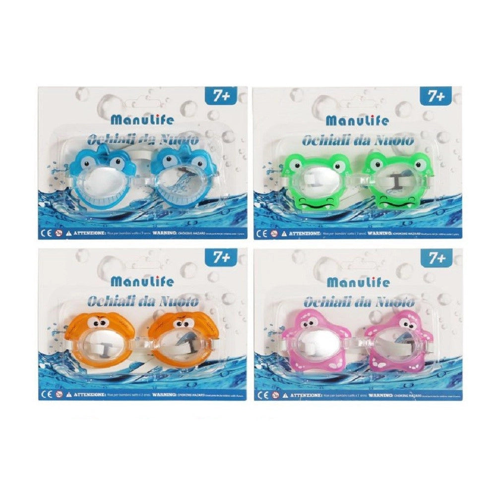 Trade Shop - Occhialini Da Nuoto Per Bambini Da Piscina Con Animaletti Colorati 16x4cm 605419 -