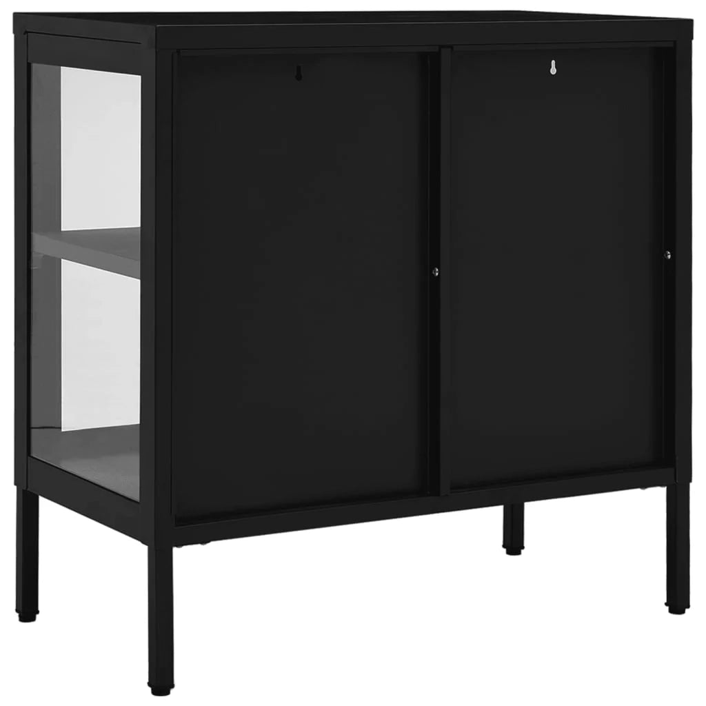 Buffet credenza cassettiera armadio mobile contenitore organizer per cucina soggiorno salotto 70 x 35 x 70 cm acciaio e vetro nero 02_0036106