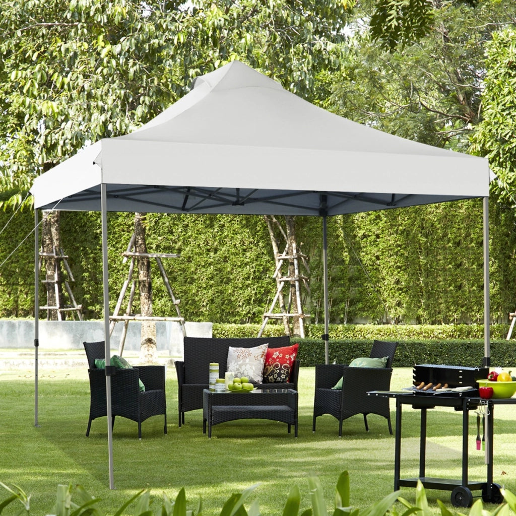 Tendone pop up 3x3m pieghevole impermeabile con borsa a ruote, Tenda da festa all'aperto facile da montare Bianco-Gazebo