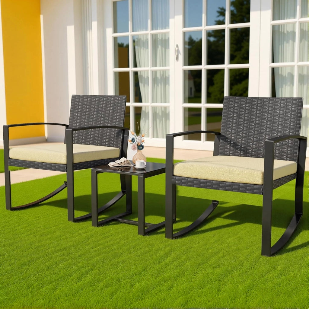 Set di Mobili da Balcone,Set Tavolino e Sedie da Giardino,Set di Mobili da Giardino in Rattan,2 Sedie da Esterno e 1 Tavolino,per Giardino Cortile Piscina (Beige)