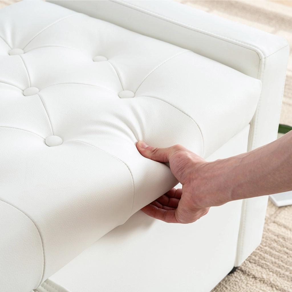 Panca contenitore rettangolare con seduta imbottita e vano portaoggetti, in legno e tessuto bianco 122 × 45 × 47 cm