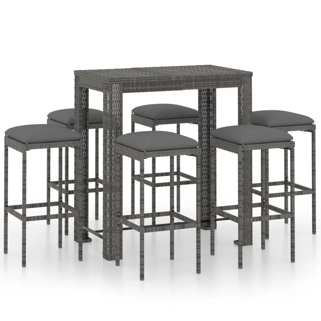 Set da Bar da Giardino 7 pz | Set Salotto da Giardino con Cuscini in Polyrattan Grigio