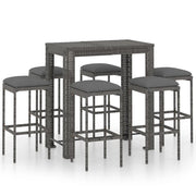 Set da Bar da Giardino 7 pz | Set Salotto da Giardino con Cuscini in Polyrattan Grigio