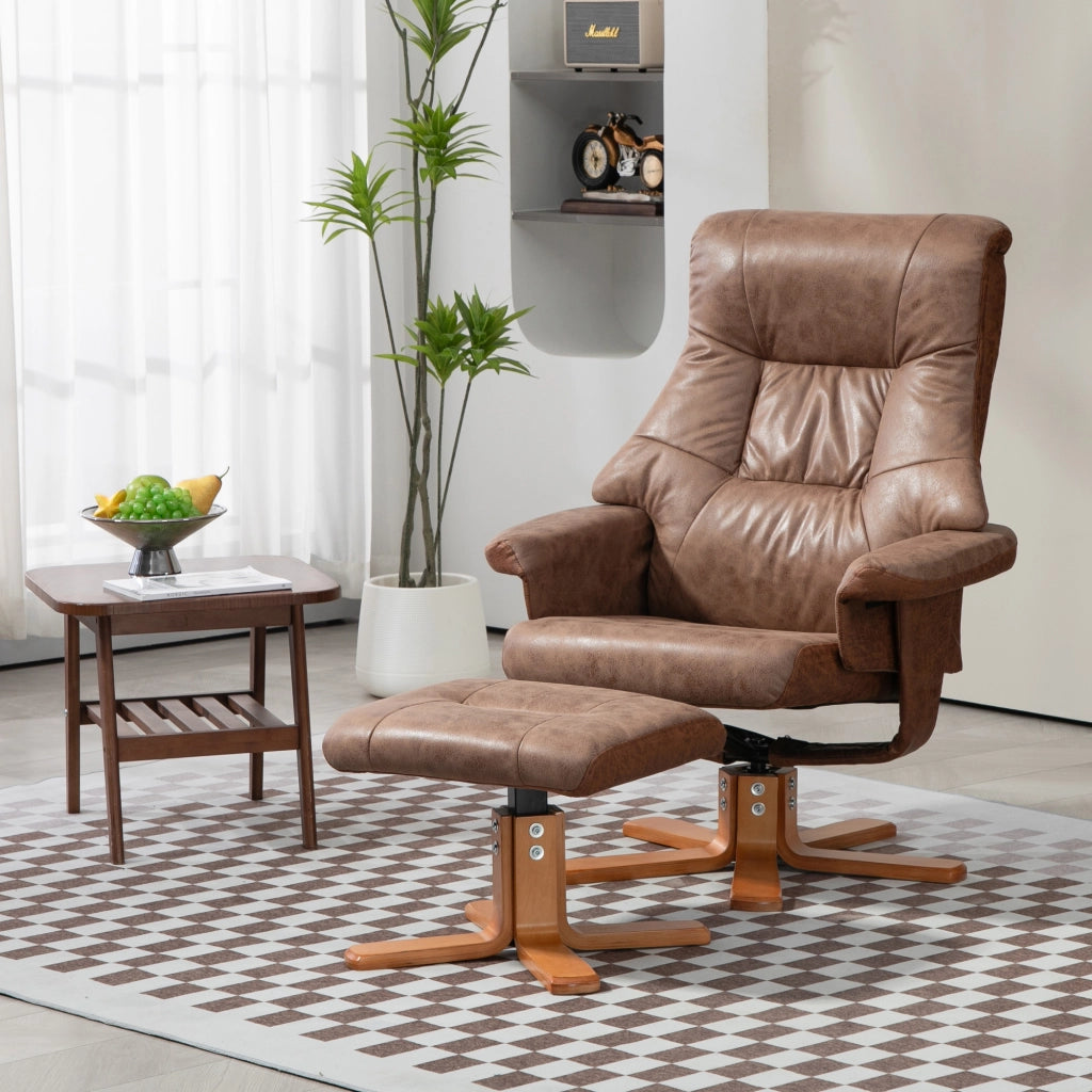 Poltrona relax reclinabile 135' girevole 360' con poggiapieds ¨C zephmum ¨C marrone