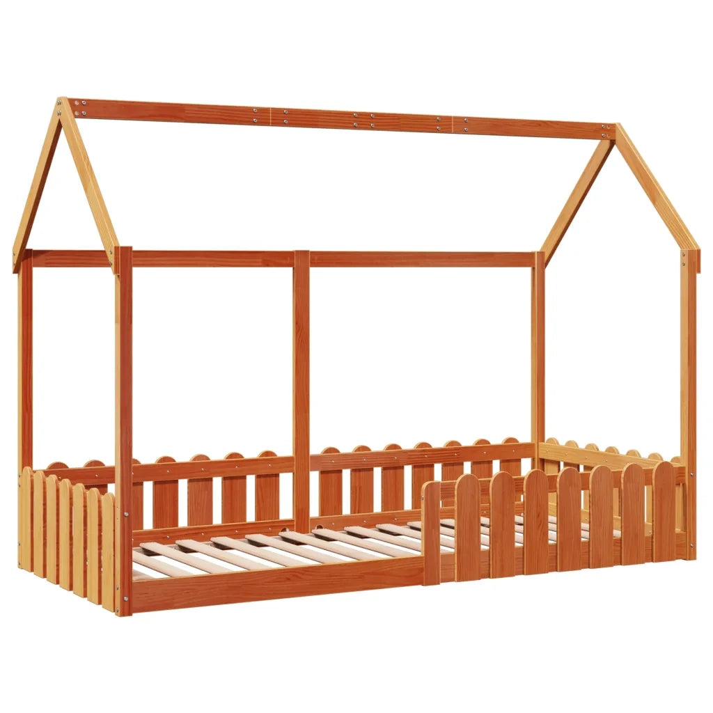 Giroletto Casetta Bambini | Letto Infantile | Lettino Marrone Cera 90x200 cm Massello Pino