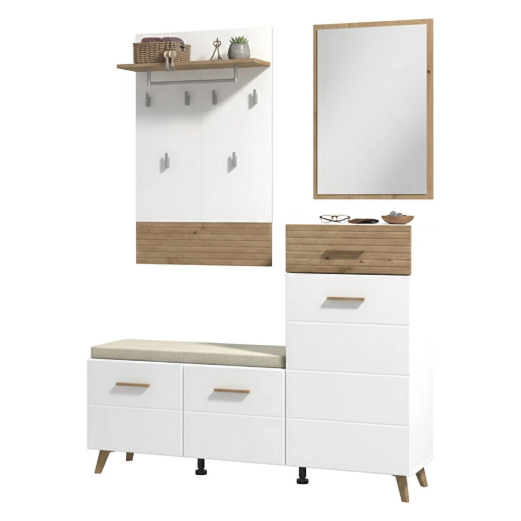 Longa, Mobile da Ingresso Specchio Incluso, 141x35x189.5h cm Bianco Opaco