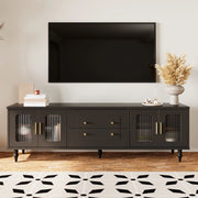 Mobile TV Basso Stile Retr¨° ¨C MINIMAL ¨C Legno Massello, Porta in Vetro, Nero