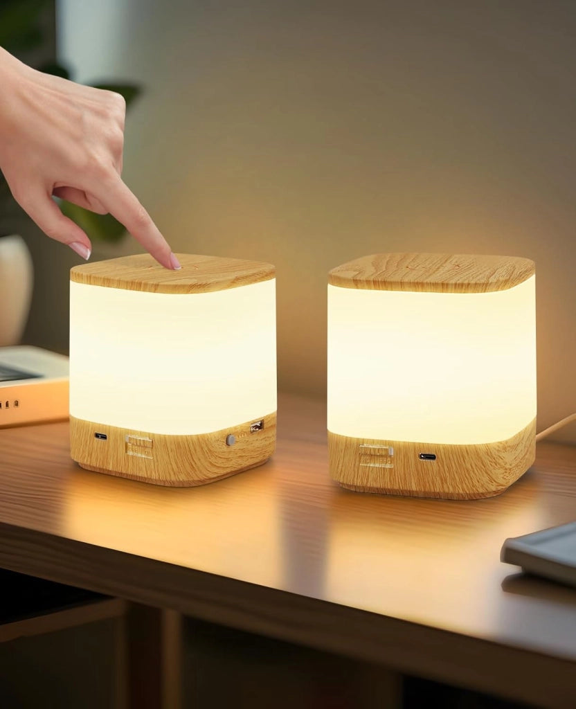 ZMH Lampada da tavolo LED effetto legno touch dimmerabile USB ricaricabile 3600mAh 3 temperature colore per camera letto