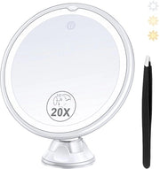 Specchio di ingrandimento 20x con luce, specchio di ingrandimento illuminato con chiusura a molla e pinza, ingrandimento 3 colori, specchio per trucco, rotativo 360 gradi, specchio per trucco con luce