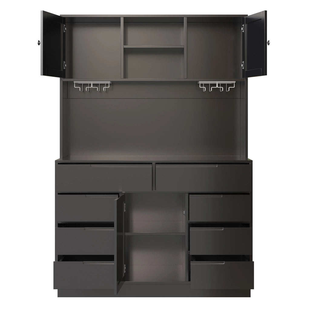 ARMADIO CUCINA 120x40x183,5 cm MDF Nero 8 cassetti con LED