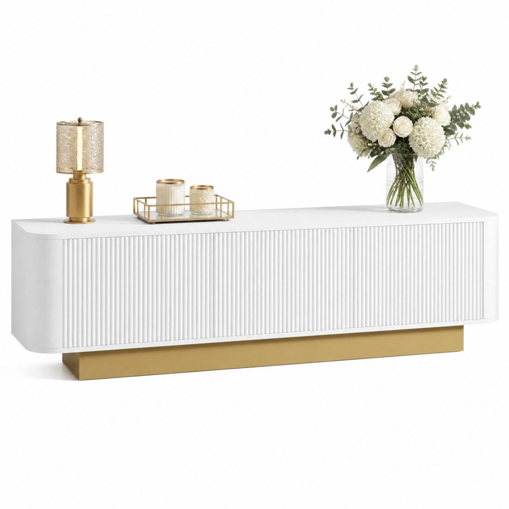 Mobile TV basso 170x40;5x47 cm con 3 ante; ripiano regolabile e passacavi; MDF e truciolare bianco