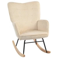 Sedia a Dondolo Vintage, Scocche Curve, Imbottitura Spessa, Legno di Faggio e Acciaio, Beige