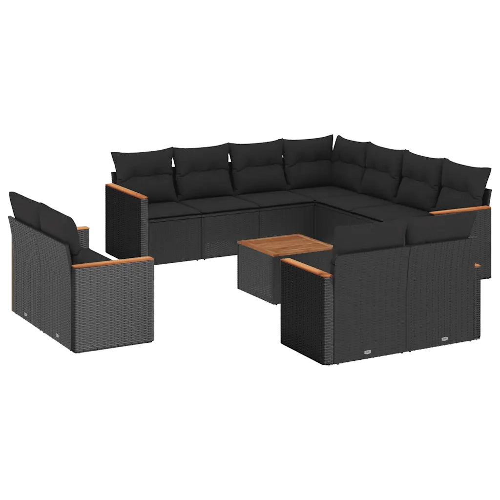 Set Divani da Giardino 12 pz con Cuscini Nero in Polyrattan 3226503