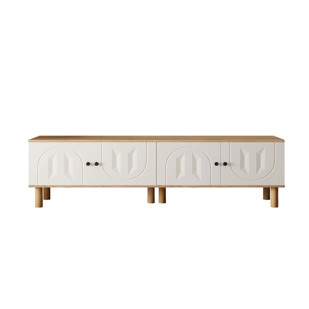 Parete Attrezzata 3 Pezzi con Highboard e Ante Intagliate ¨C MINIMAL ¨C Bianco e Legno
