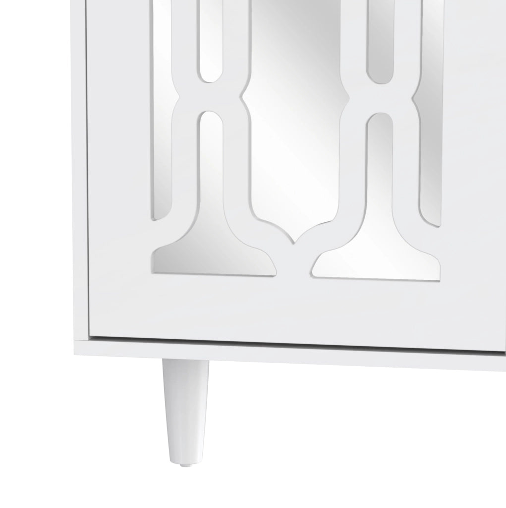 Credenza 147,5 x 40 x 102 cm bianca – frontale a specchio, 4 cassetti