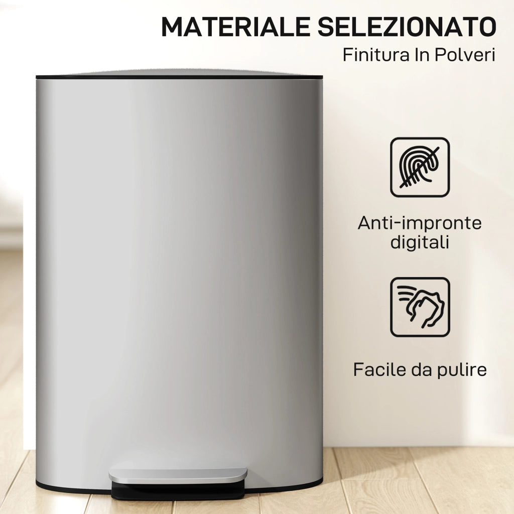 Pattumiera a Pedale ¨C zephmum ¨C 50L Grigio Acciaio Inox
