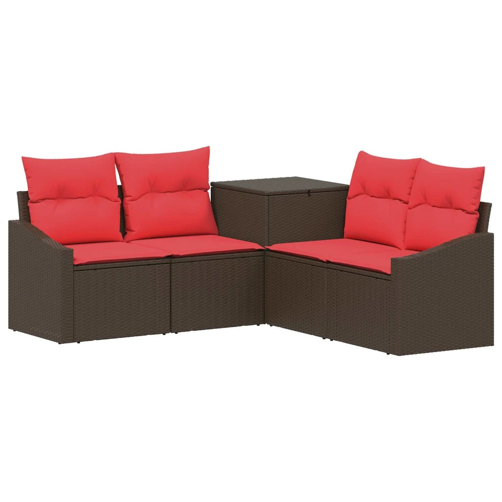 Set di divani 5 pz Marrone e Rosso Rattan sintetico e Acciaio 3447815
