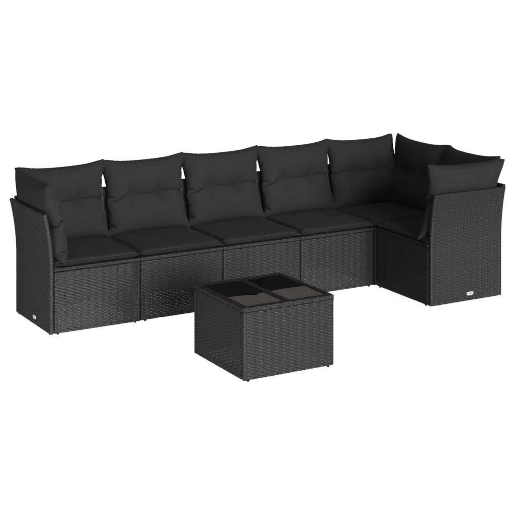 Set Divani da Giardino con Cuscini 7pz Nero Polyrattan