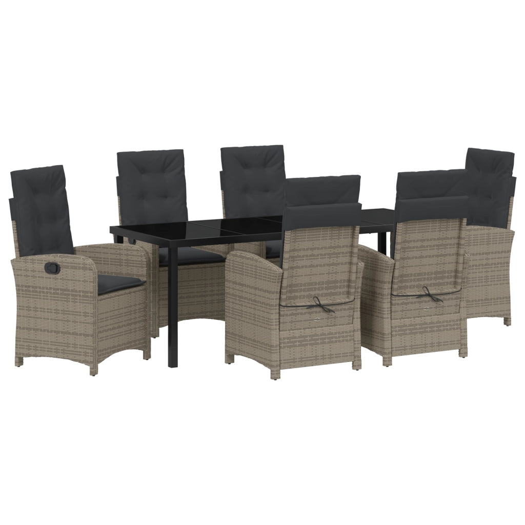 Set da Pranzo Giardino 7 Pezzi con Cuscini Grigio Polyrattan
