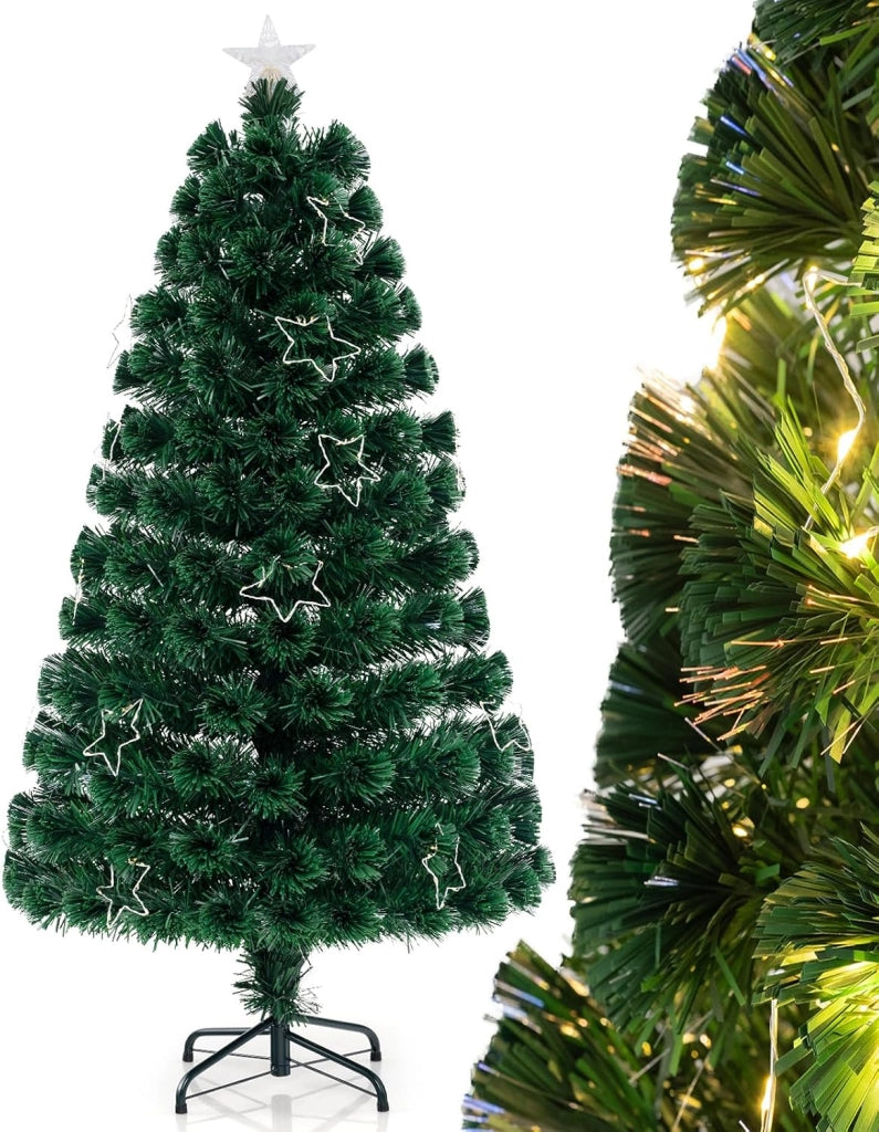 Albero di Natale Artificiale 120/150/180 cm in PVC, Albero di Natale Pre-Illuminato con 18/24/36 Luci, 130/170/230 Punte di Rami, Supporto in Metallo, Christmas Tree, 75 x 150 cm (Dia. x A)