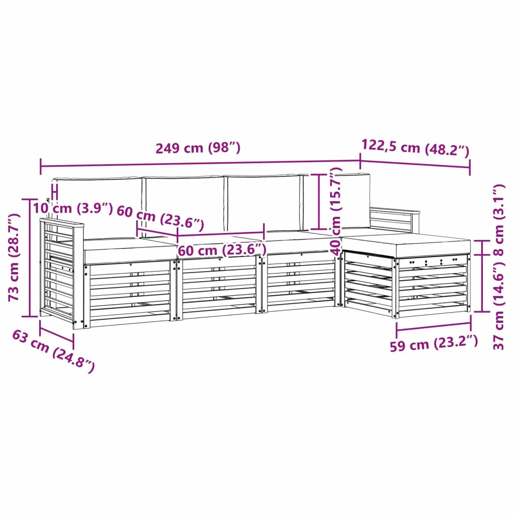 Set divani 5 pcs Naturale e Antracite Legno di Acacia Massello 3374662