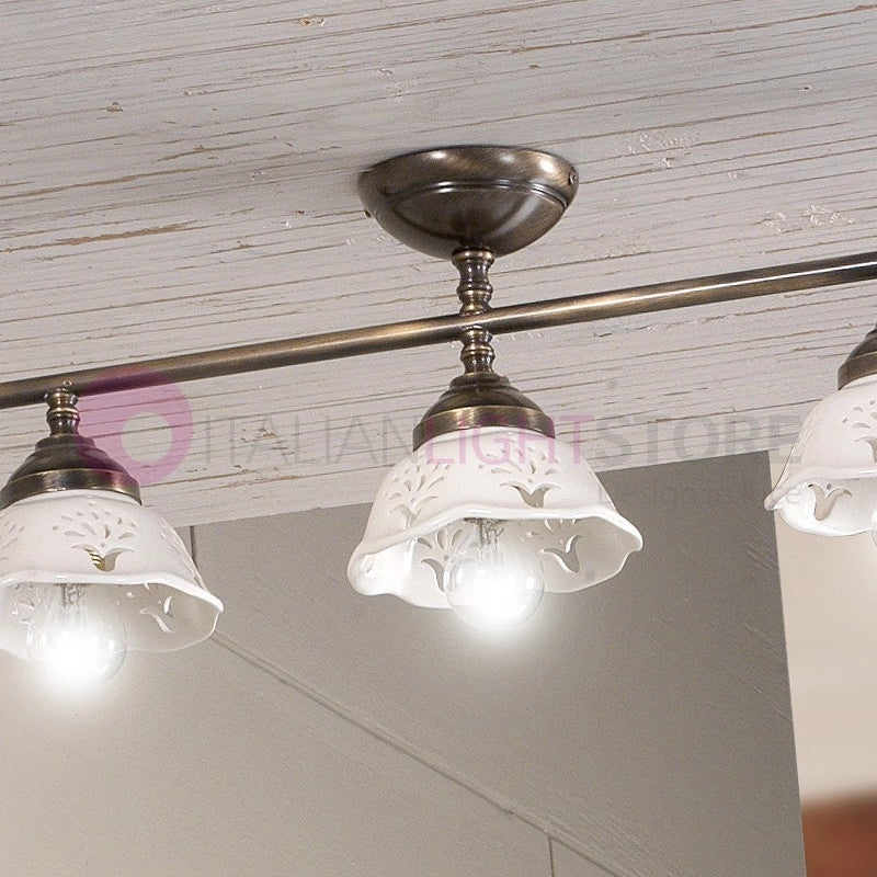 RIPARBELLA Plafoniera a 3 Luci in Ceramica e Ottone Rustico Country