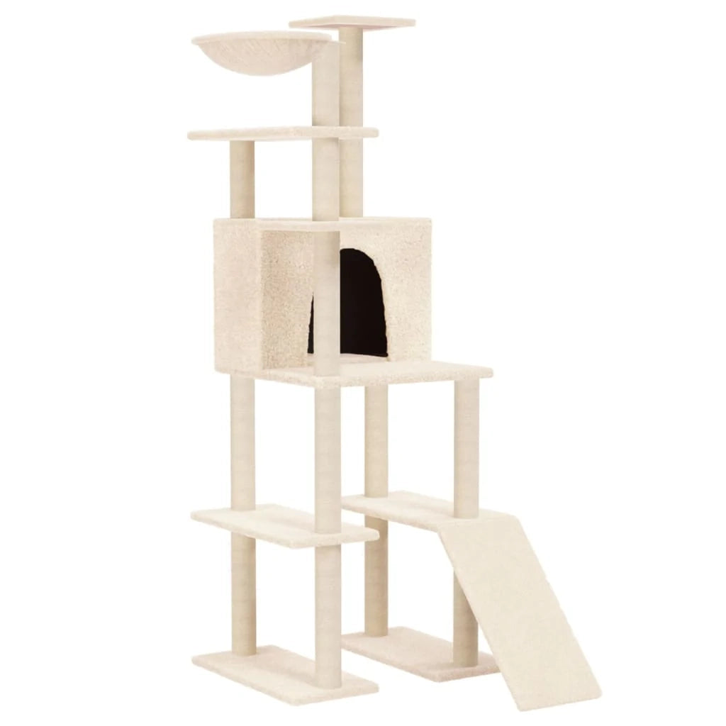 Tiragraffi per gatti torre per arrampicata giocattolo piattaforma per arrampicata con tiragraffi in sisal 166 cm crema 02_0022492