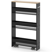 Carrello portaoggetti da cucina con maniglia ruote-Scaffale mobile salvaspazio con scaffali stretti Nero