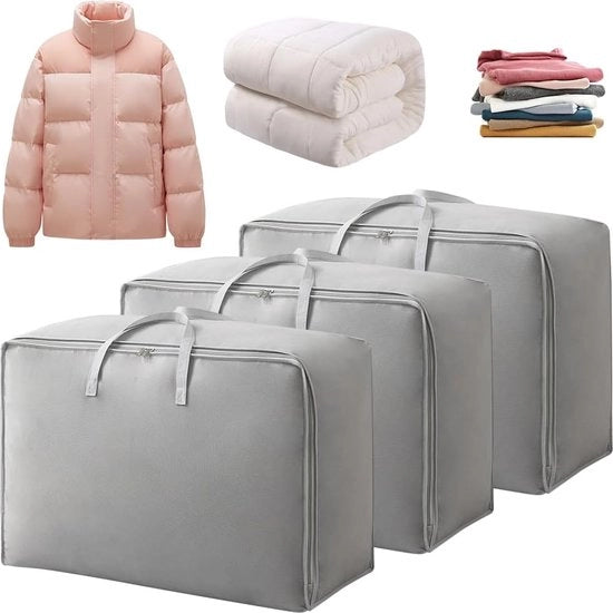 Set di contenitori per letto da 3 pezzi - 70 litri - contenitore per lenzuola - contenitore per abbigliamento con maniglia - chiusura a cerniera - riposo per lenzuola