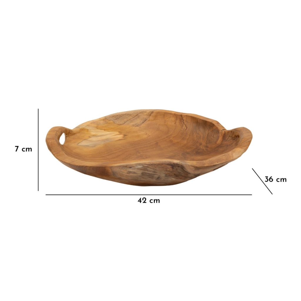 Vassoio svuotatasche Wahan in teak riciclato con manici 42x36x7 cm — pezzo unico