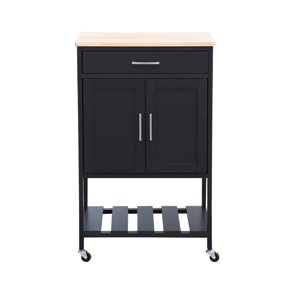 Carrello da cucina in legno di gomma con 2 ripiani, 56cm , nero
