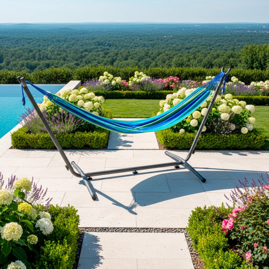 Base Per Amaca Supporto In Acciaio Verniciato A Polvere Regolabile 6 Livelli Struttura Stabile Con Piedini Antiscivolo Per Giardino Terrazzo Balcone 280 x 120 x 110 Cm Nero