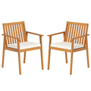 Set sedie pranzo patio 2 acacia legno cuscino imbottito, Set sedie esterne braccioli 180kg portata rimovibile Marrone