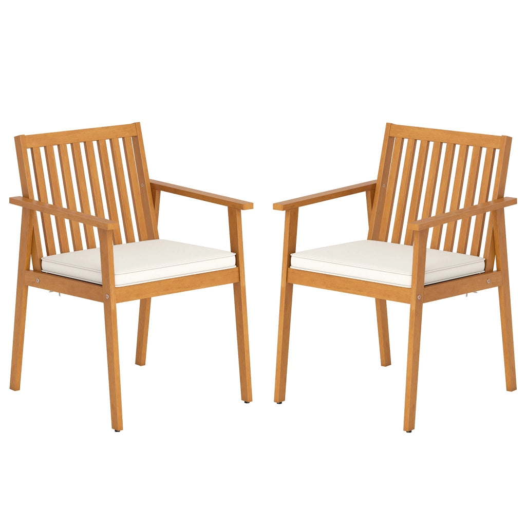 Set sedie pranzo patio 2 acacia legno cuscino imbottito, Set sedie esterne braccioli 180kg portata rimovibile Marrone