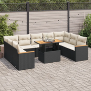 Set Divani Giardino 10pz con Cuscini Nero in Polyrattan Acacia 3327528